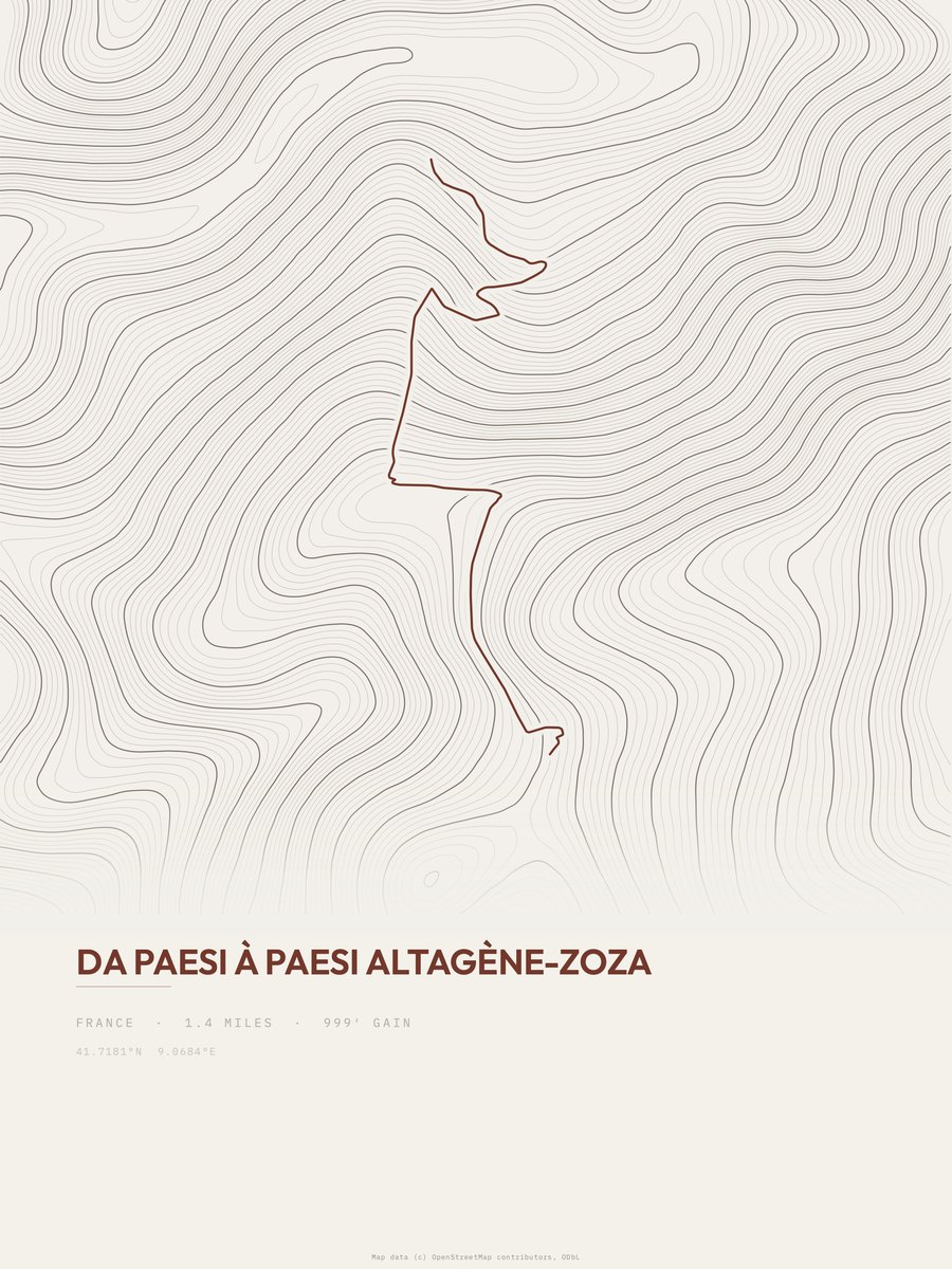 Da Paesi à Paesi Altagène-Zoza topographic trail print