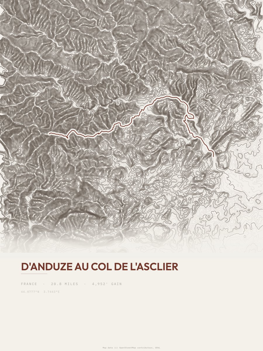 D'Anduze au Col de l'Asclier Topographic print