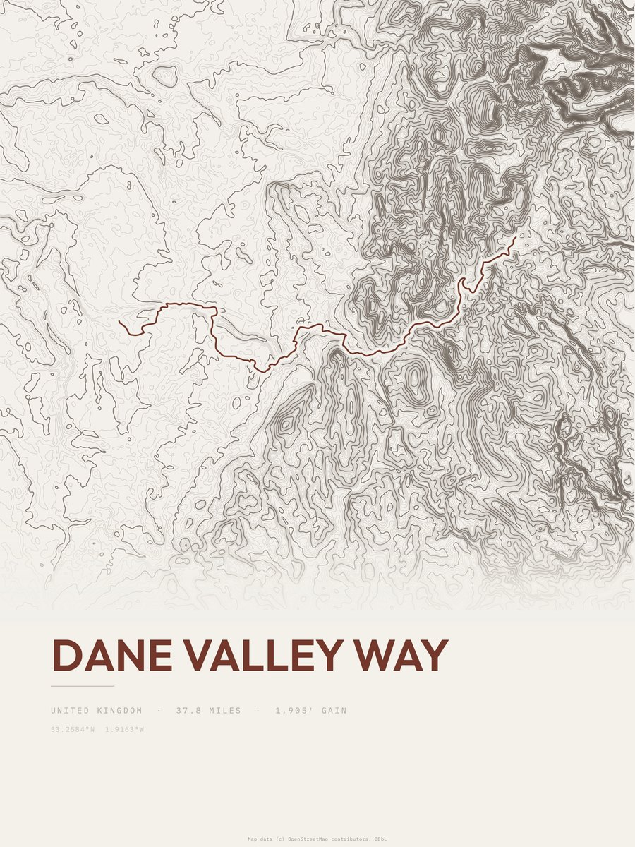 Dane Valley Way Topographic print