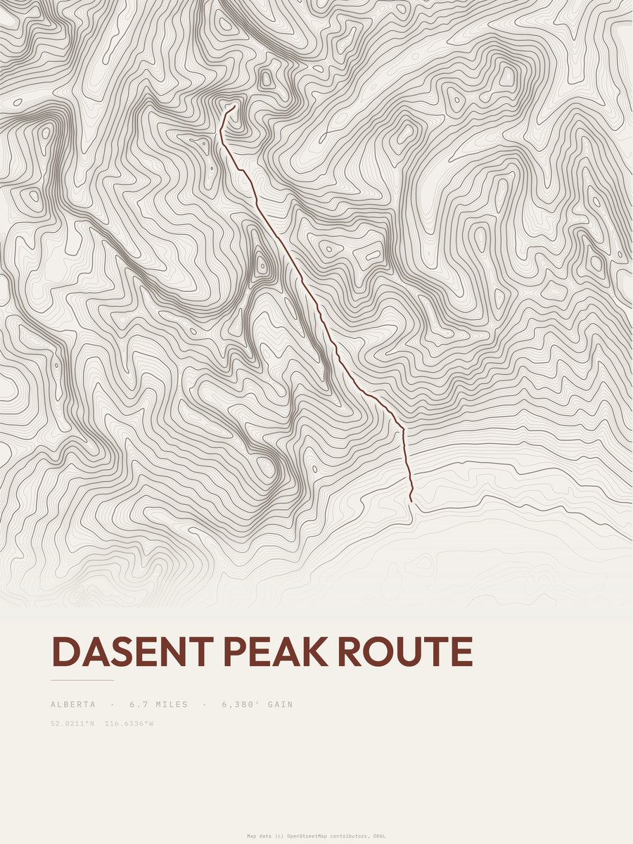 Dasent Peak Route Topographic print