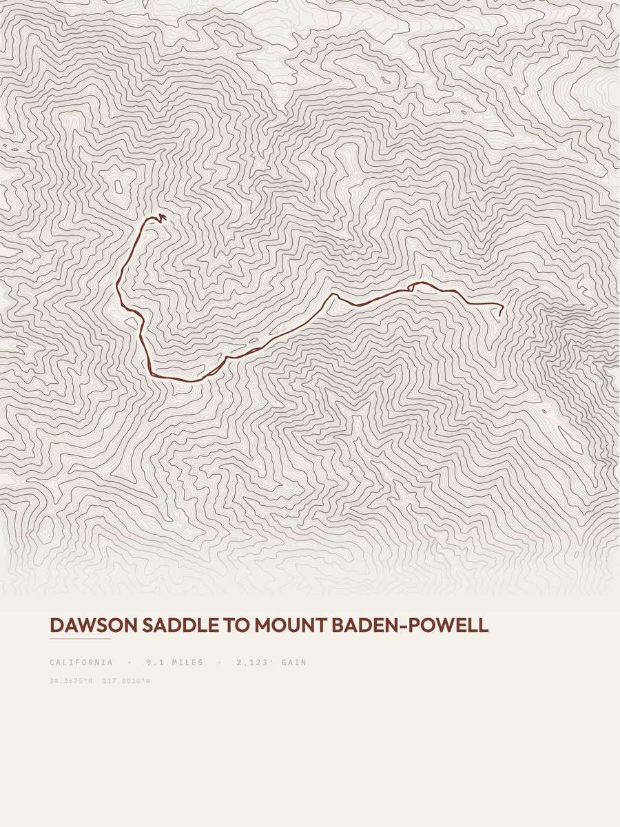 Mount Baden-Powell topographic trail print