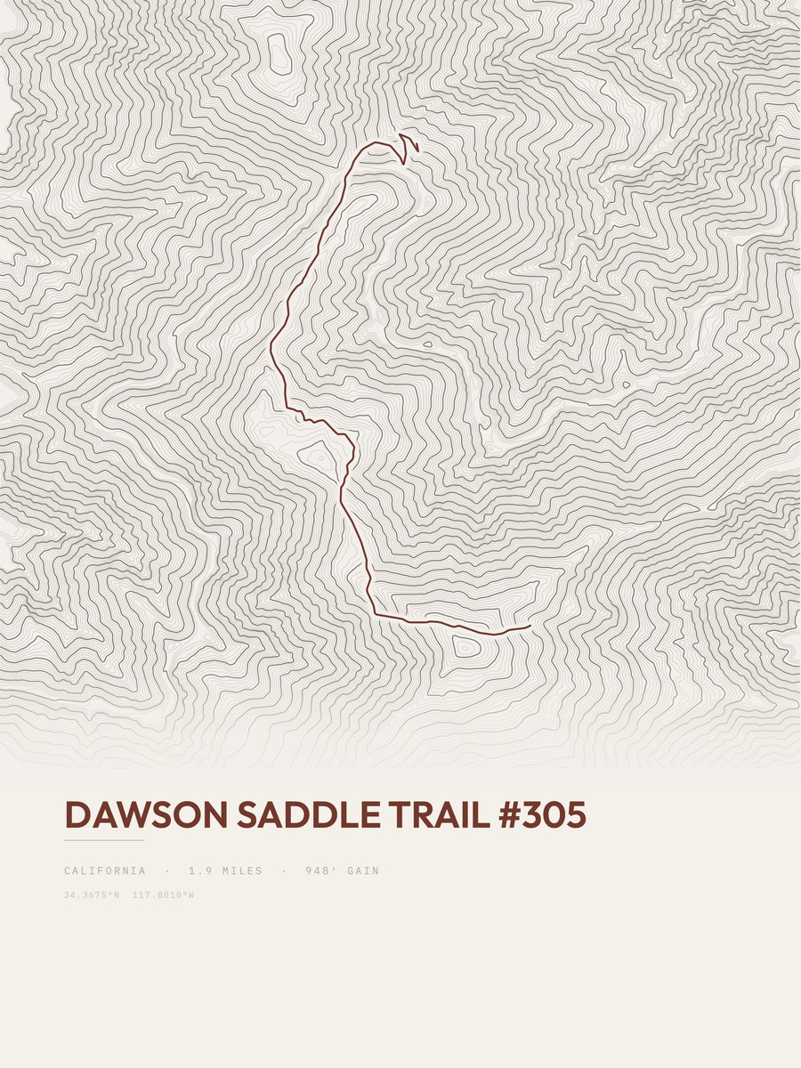 Dawson Saddle Trail topographic trail print