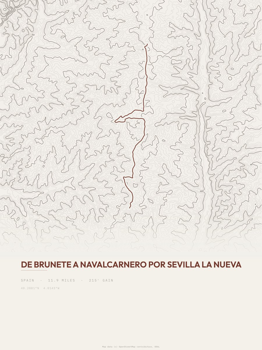 De Brunete a Navalcarnero topographic trail print