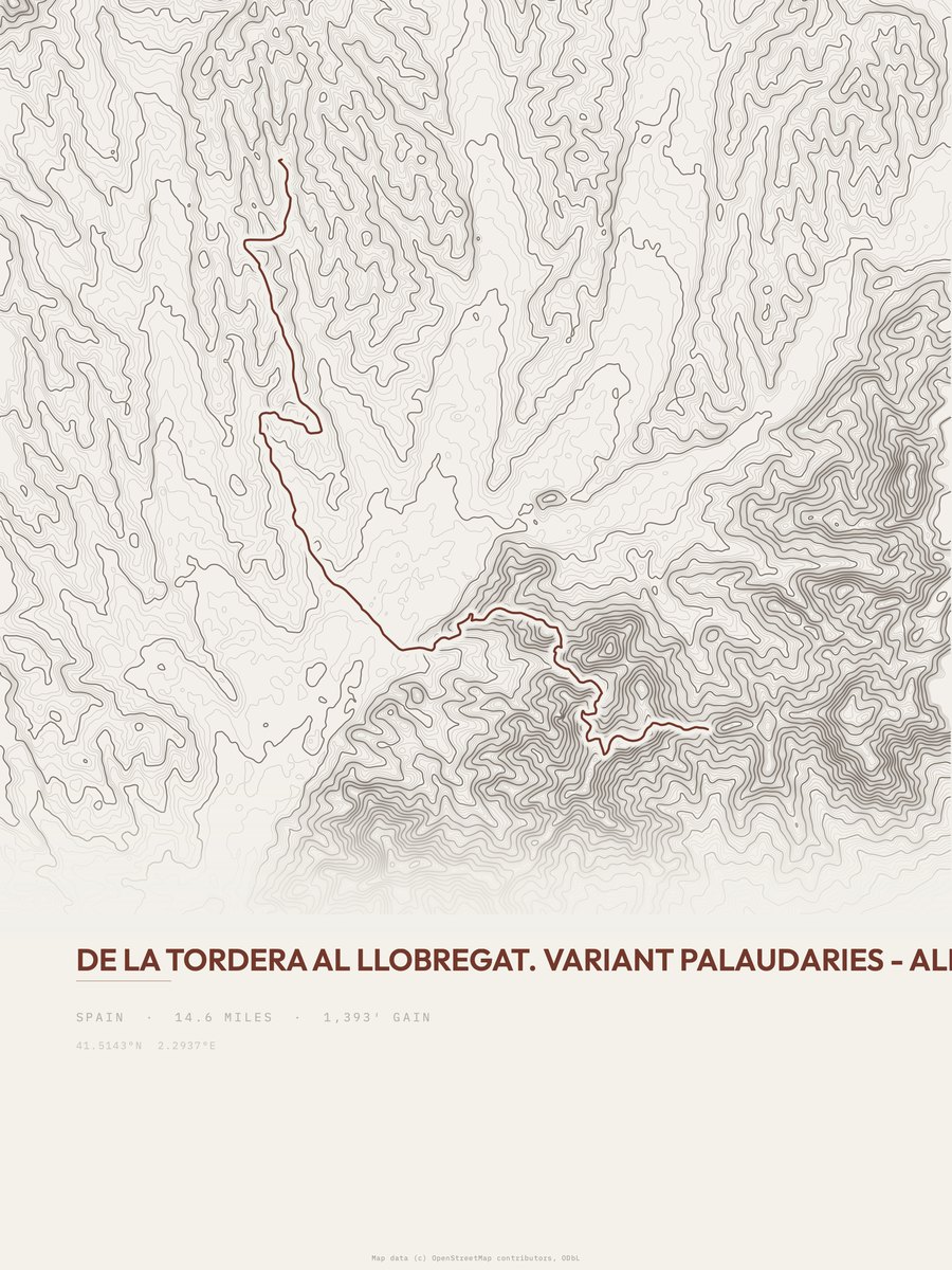 De la Tordera al Llobregat topographic trail print