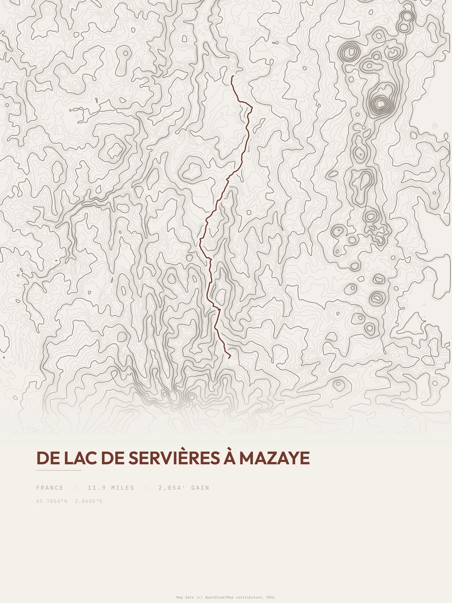 De Lac de Servières à Mazaye topographic trail print