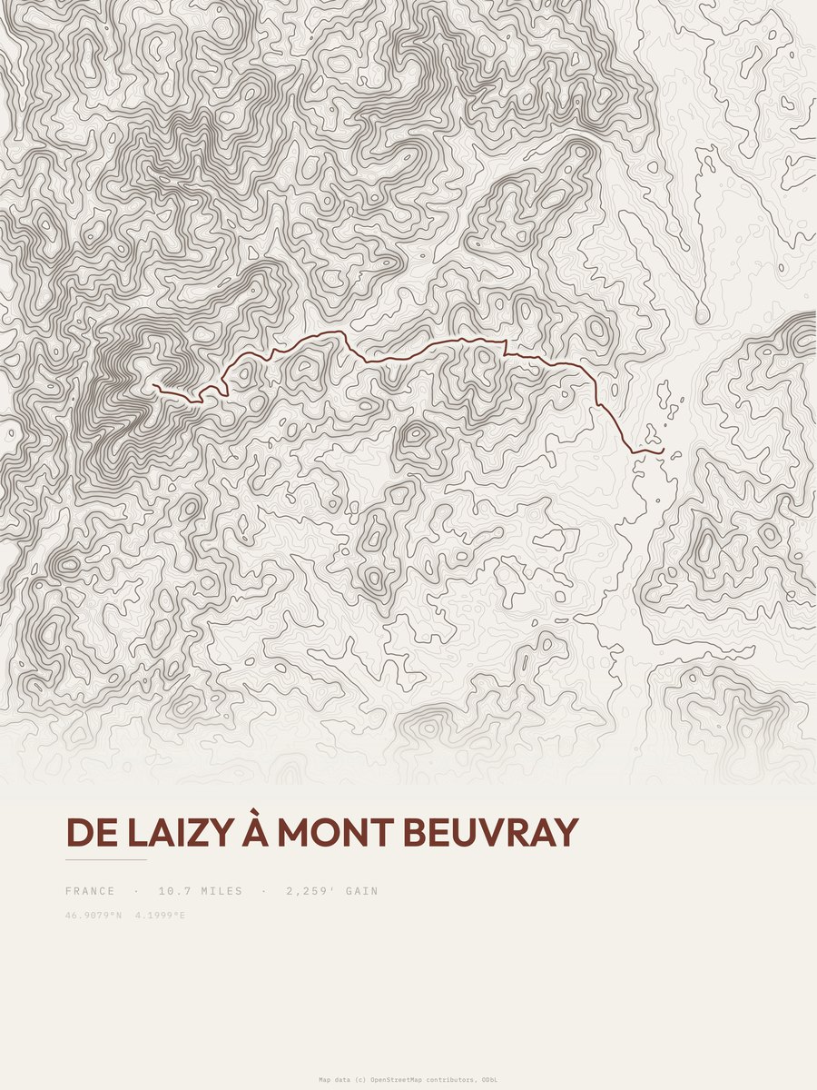 De Laizy à Mont Beuvray Topographic print