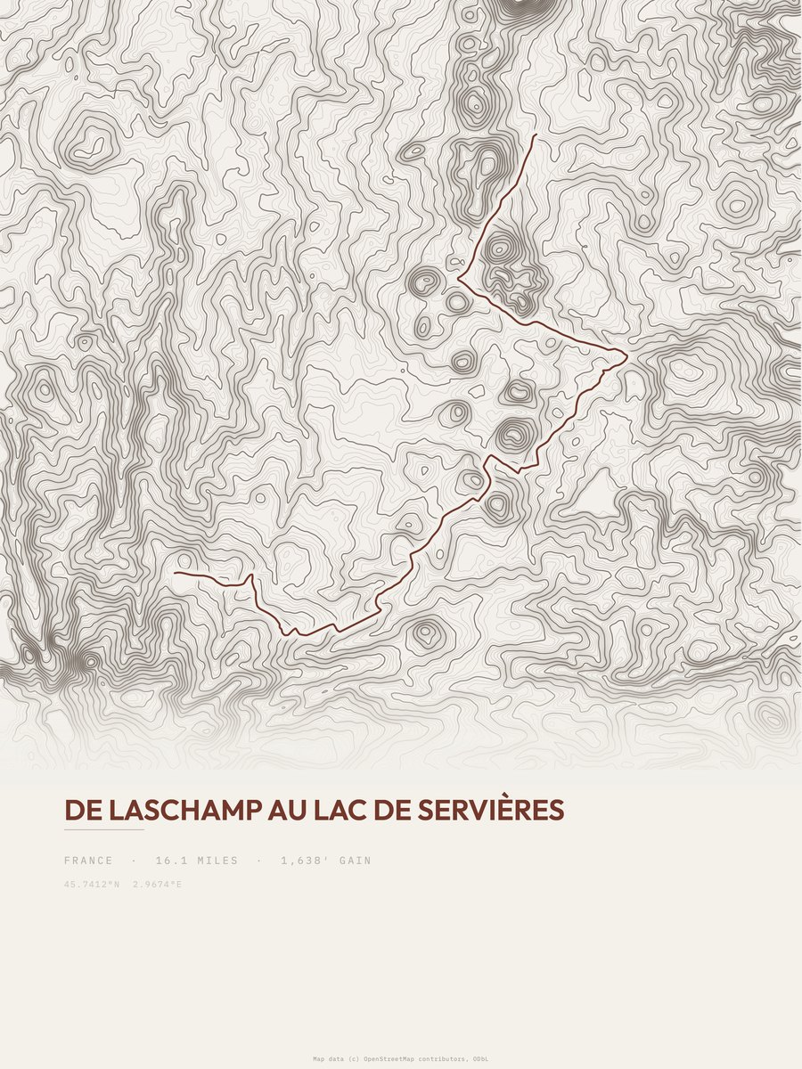 De Laschamp au Lac de Servières topographic trail print
