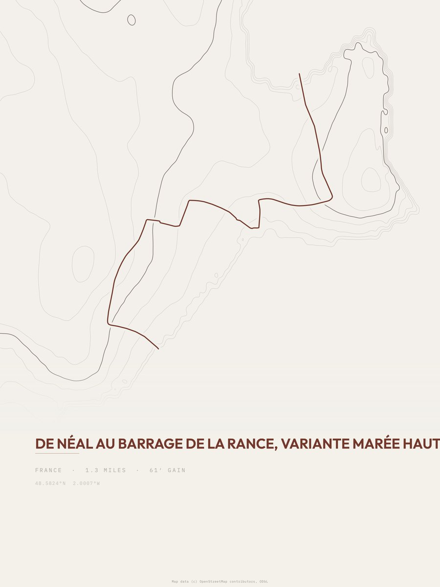 De Néal au barrage de la Rance topographic trail print