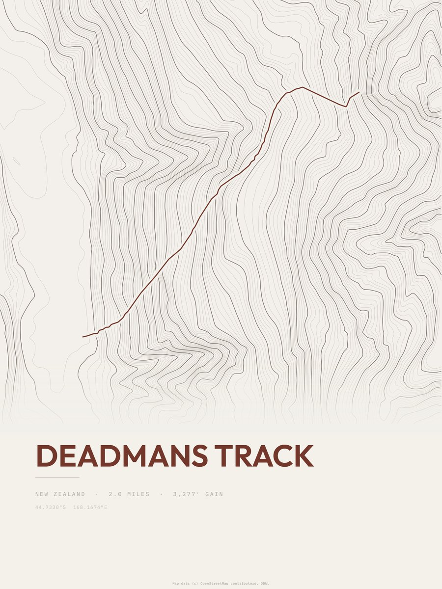 Deadmans Track Topographic print
