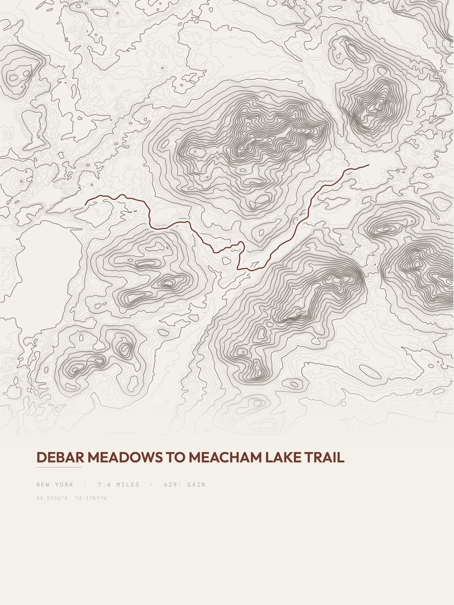Debar Meadows to Meacham Lake topographic trail print