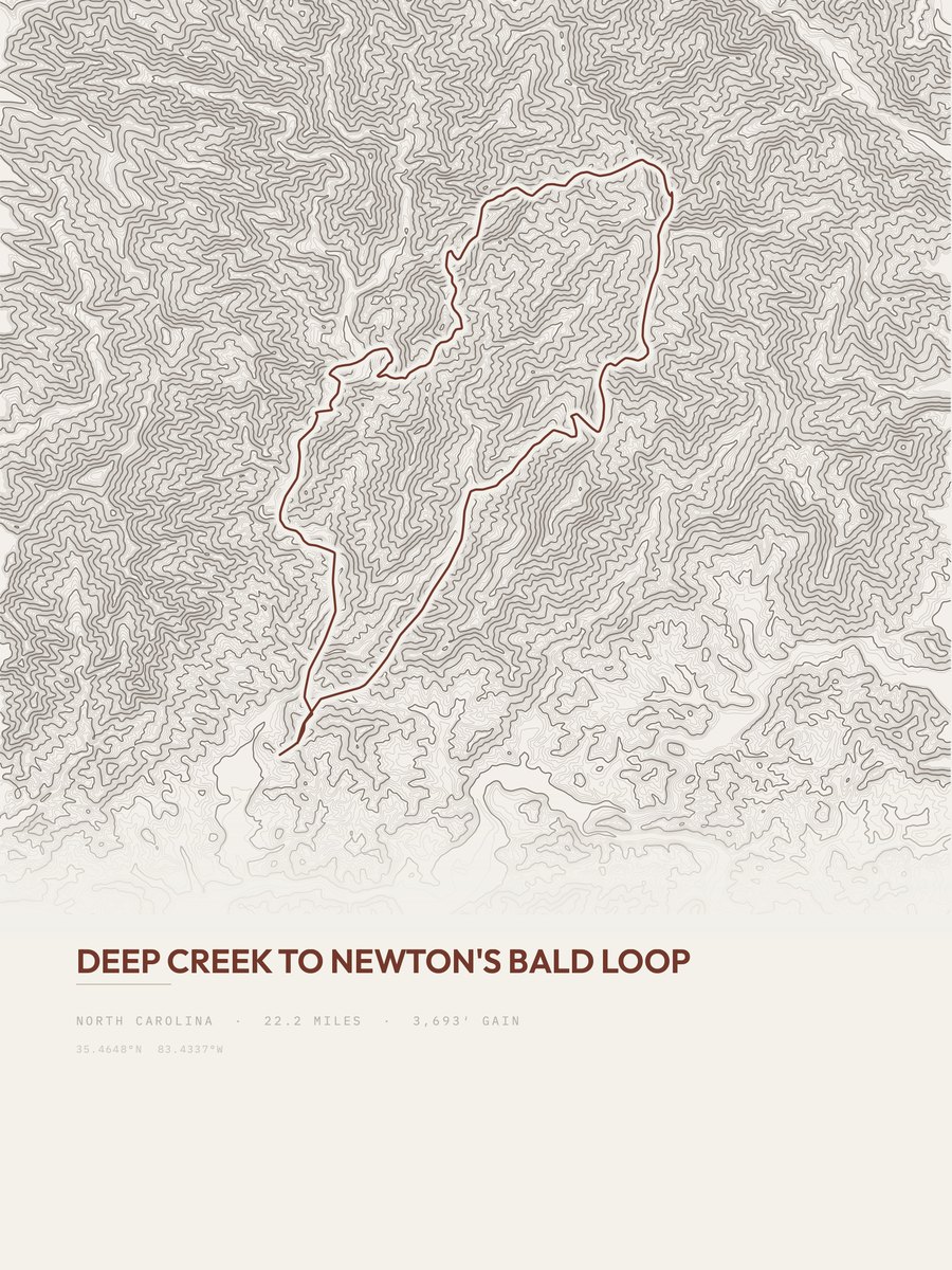 Deep Creek to Newton's Bald Loop topographic trail print