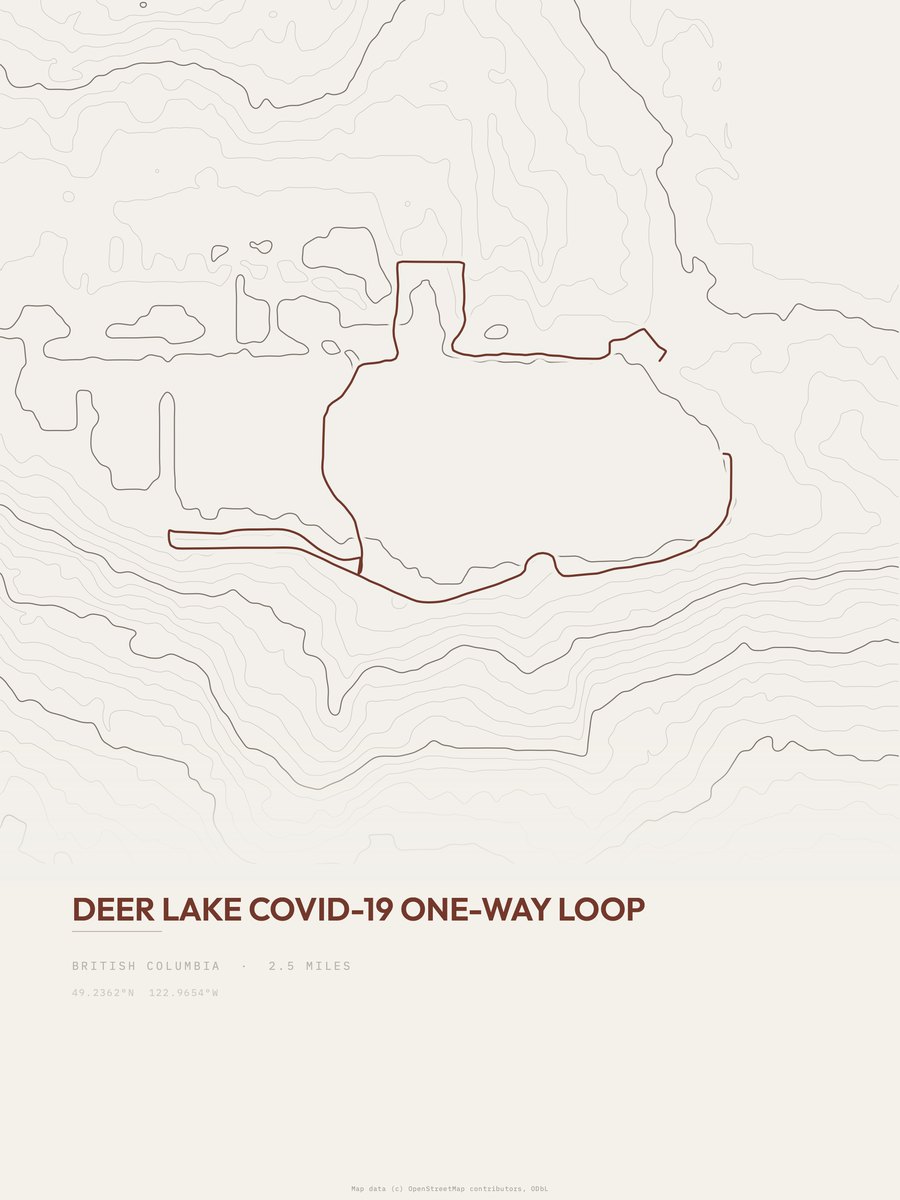 Deer Lake COVID-19 One-way Loop topographic trail print