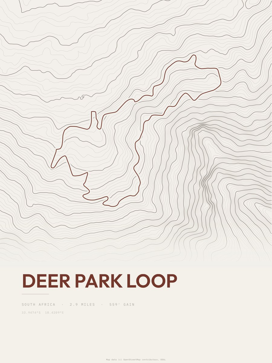 Deer Park Loop topographic trail print