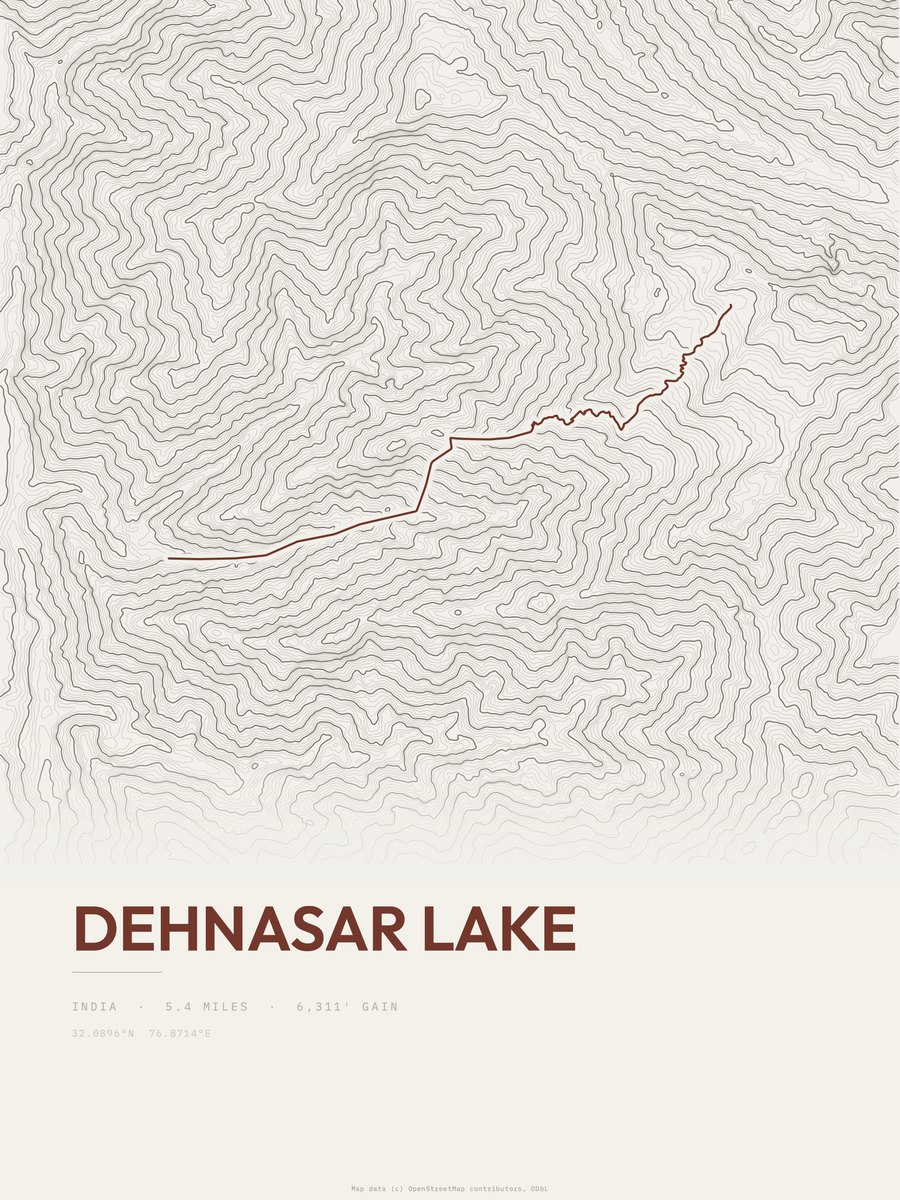 Dehnasar Lake topographic trail print
