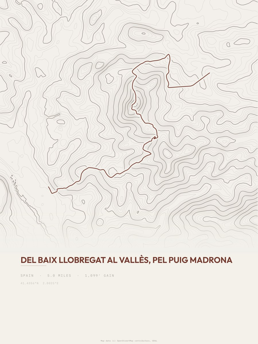 Del Baix Llobregat al Vallès topographic trail print