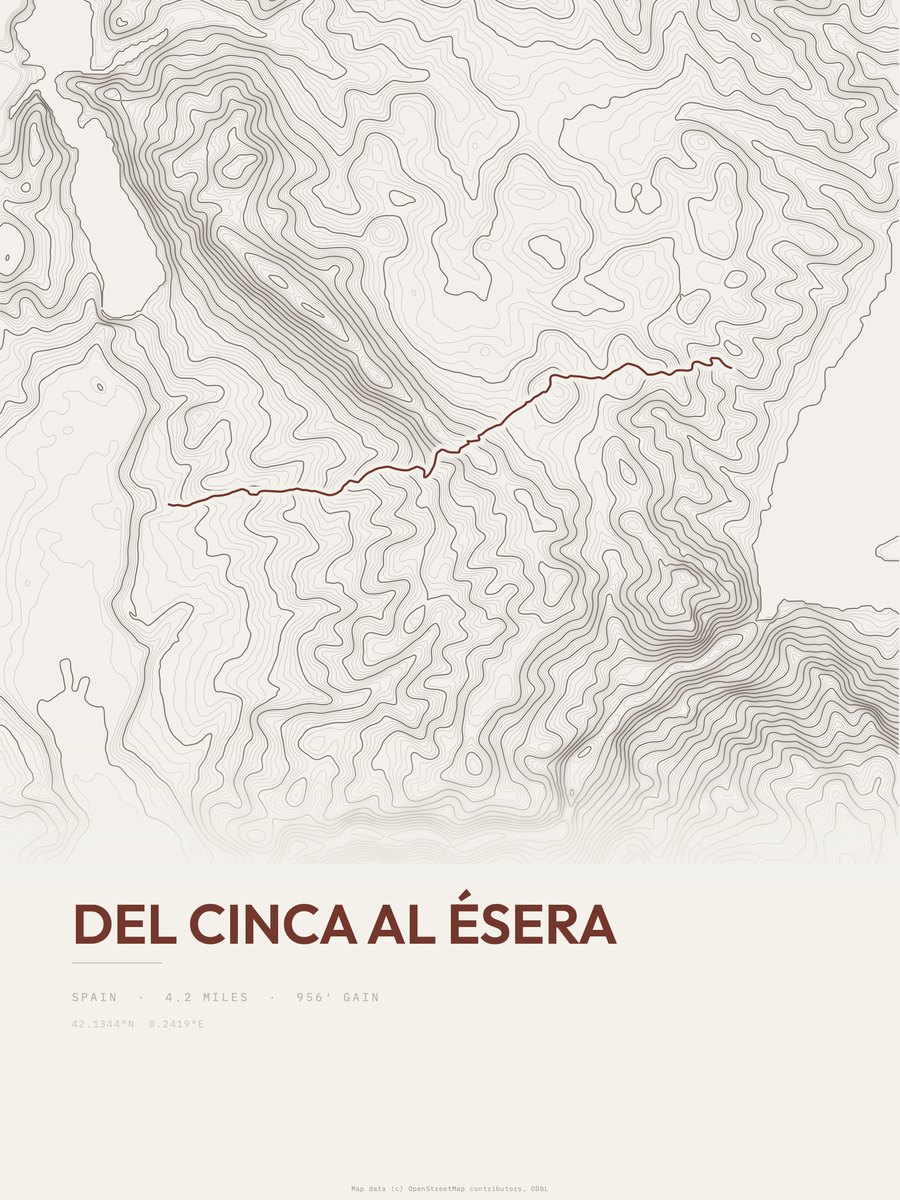 Del Cinca al Ésera topographic trail print