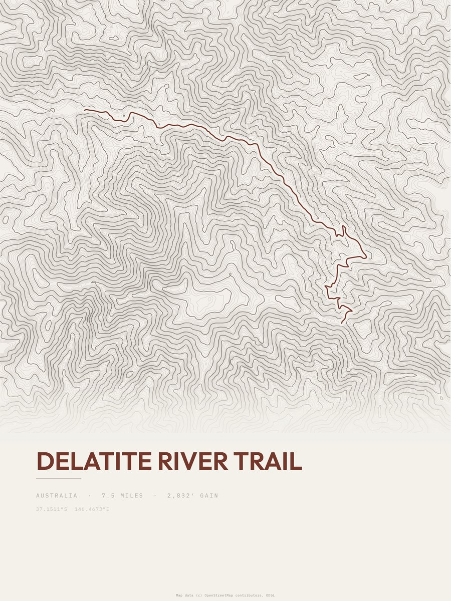 Delatite River Trail topographic trail print