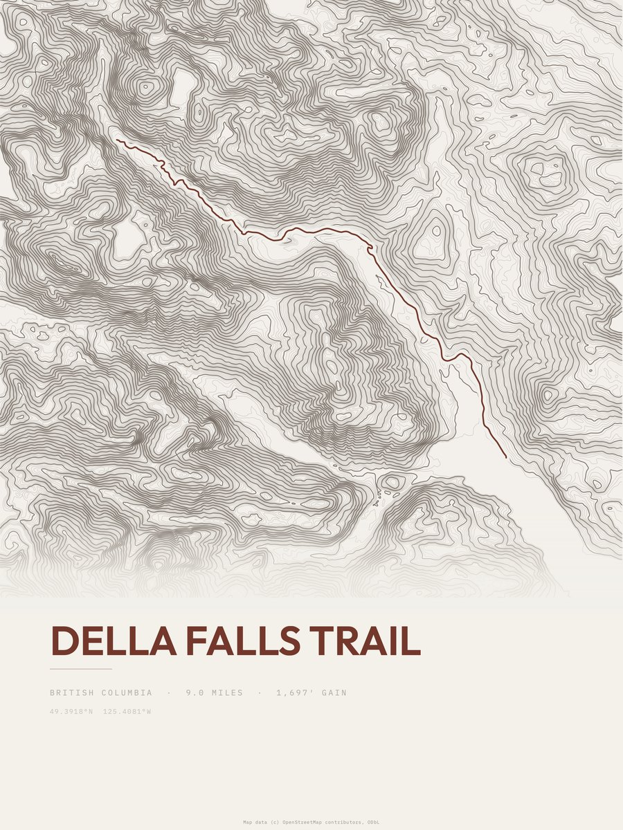 Della Falls Trail topographic trail print