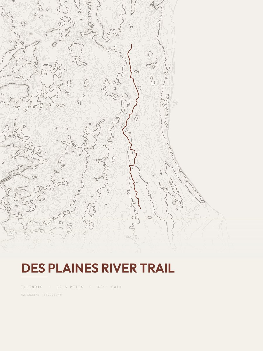 Des Plaines River Trail topographic trail print
