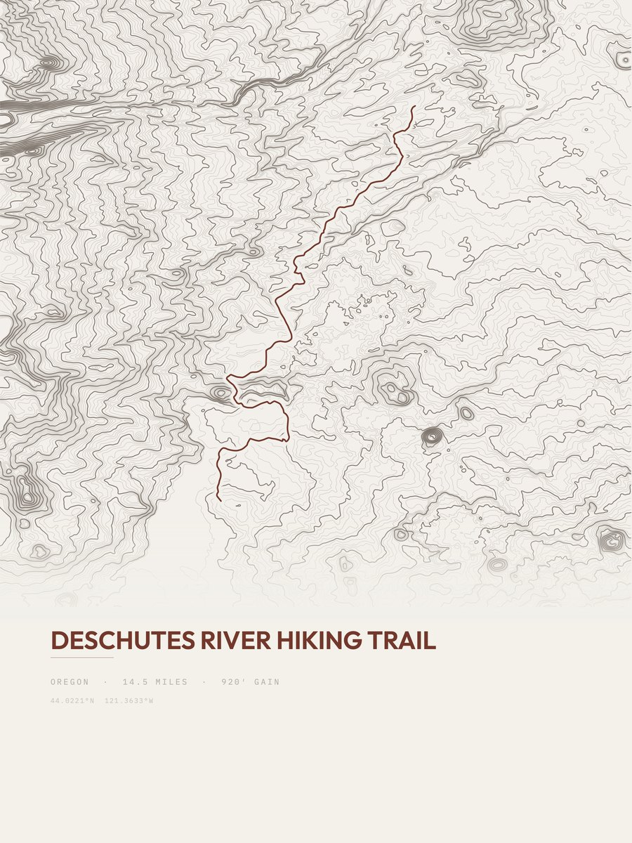 Deschutes River Hiking Trail topographic trail print