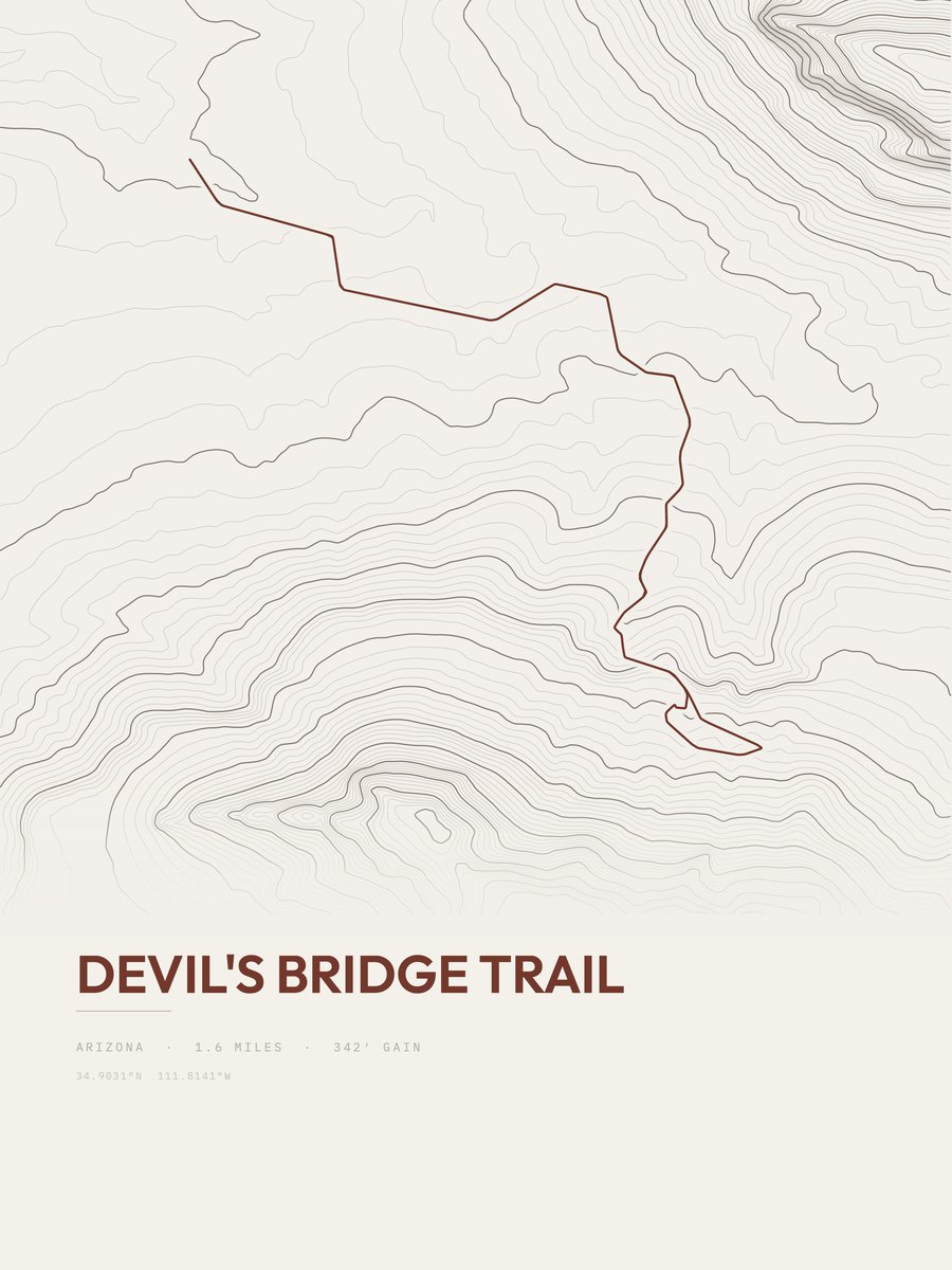 Devil's Bridge Trail topographic trail print