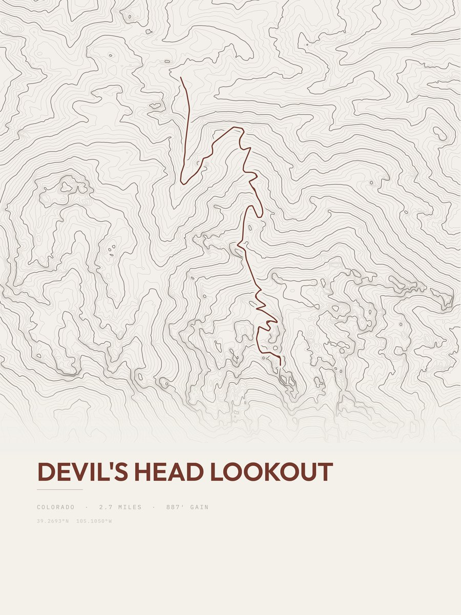 Devil's Head Lookout topographic trail print