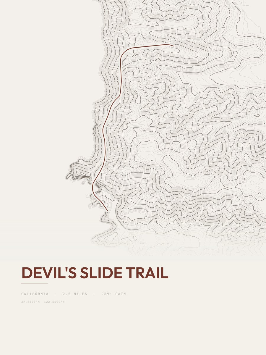 Devil's Slide Trail topographic trail print