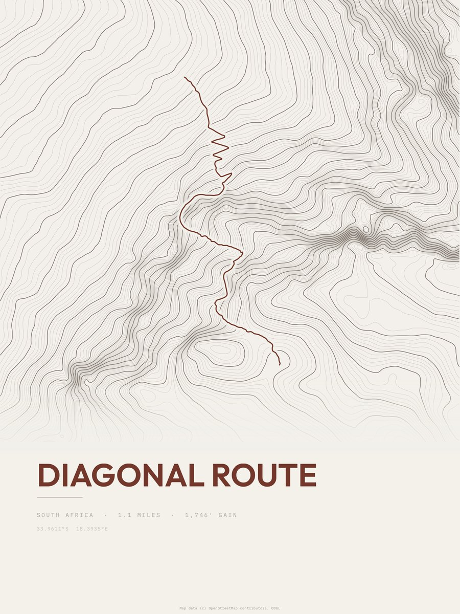 Diagonal Route topographic trail print