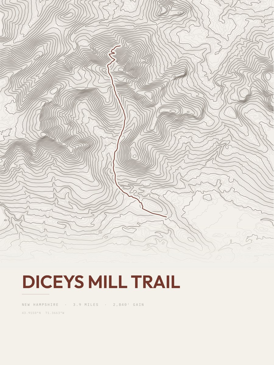 Diceys Mill Trail Topographic print