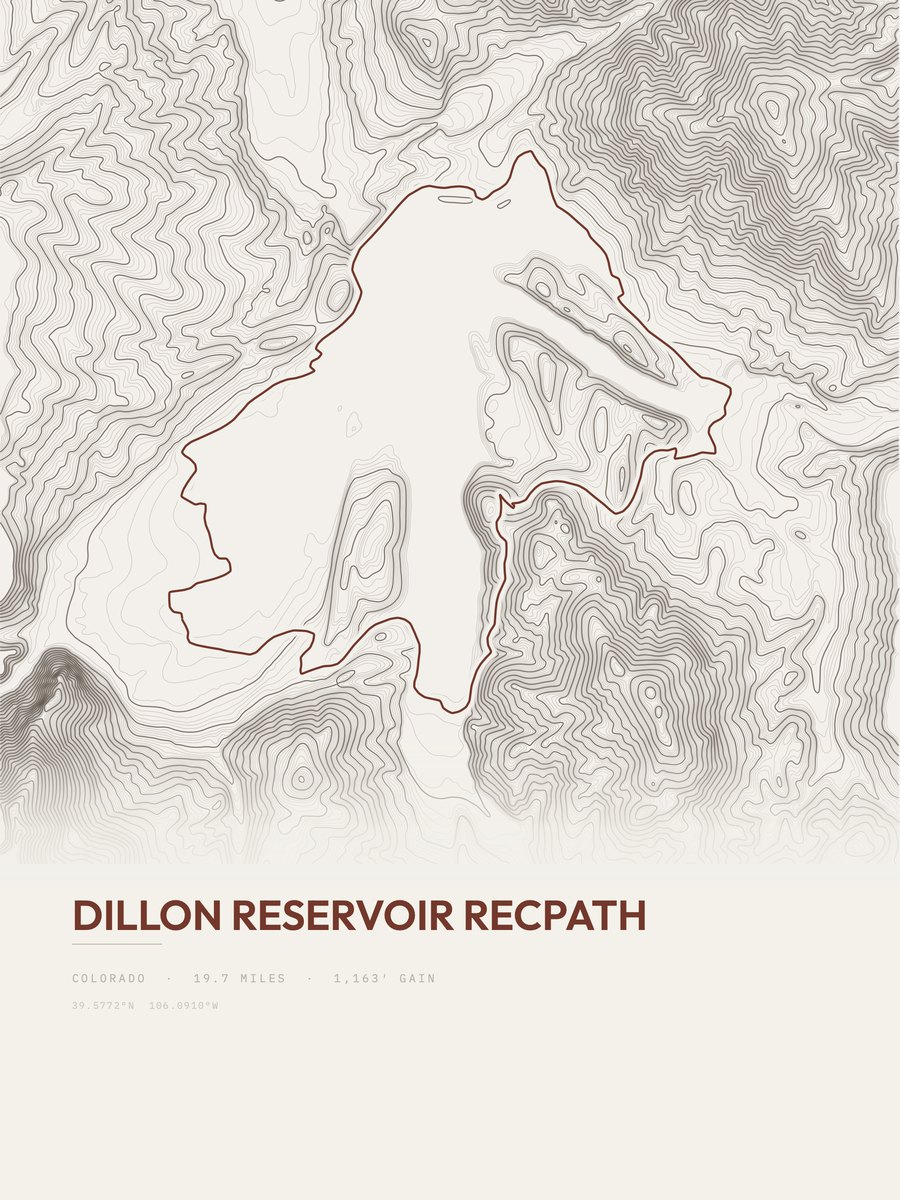 Dillon Reservoir Recpath topographic trail print