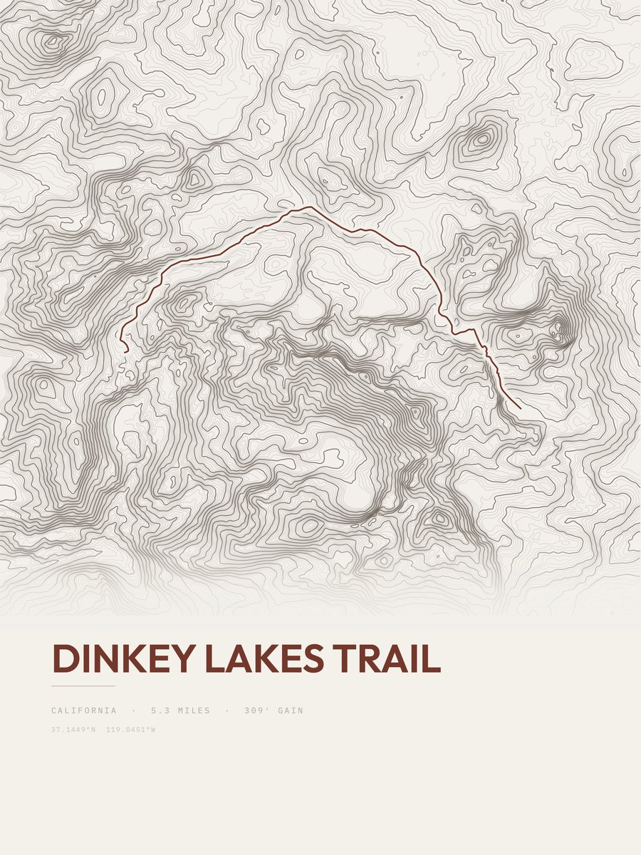Dinkey Lakes Trail Topographic print