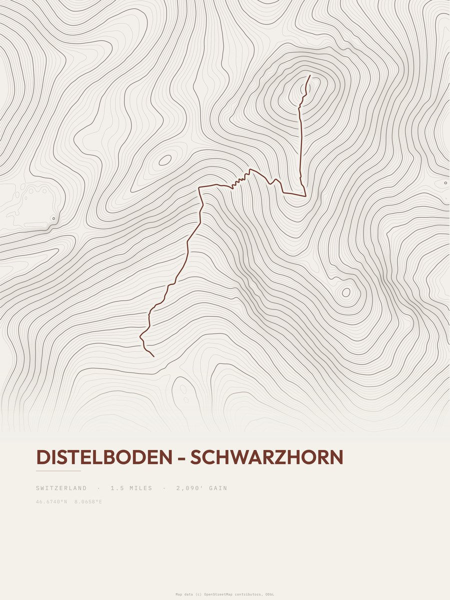 Distelboden - Schwarzhorn topographic trail print