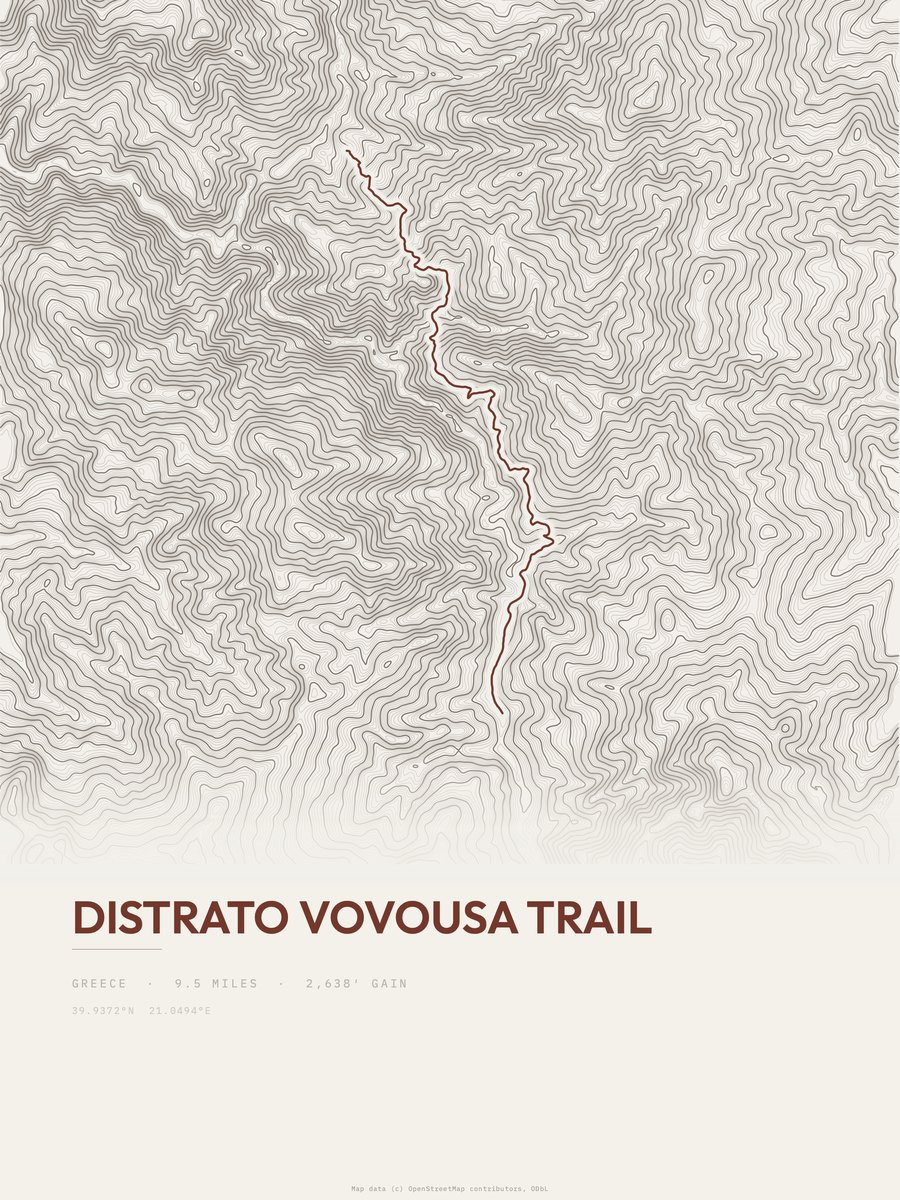 Distrato Vovousa Trail topographic trail print