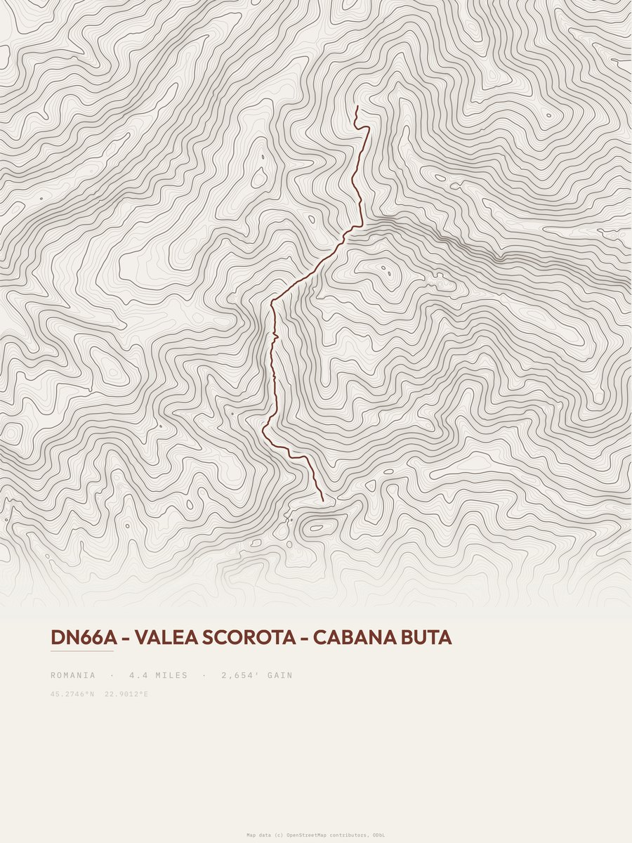 Valea Scorota, Cabana Buta topographic trail print