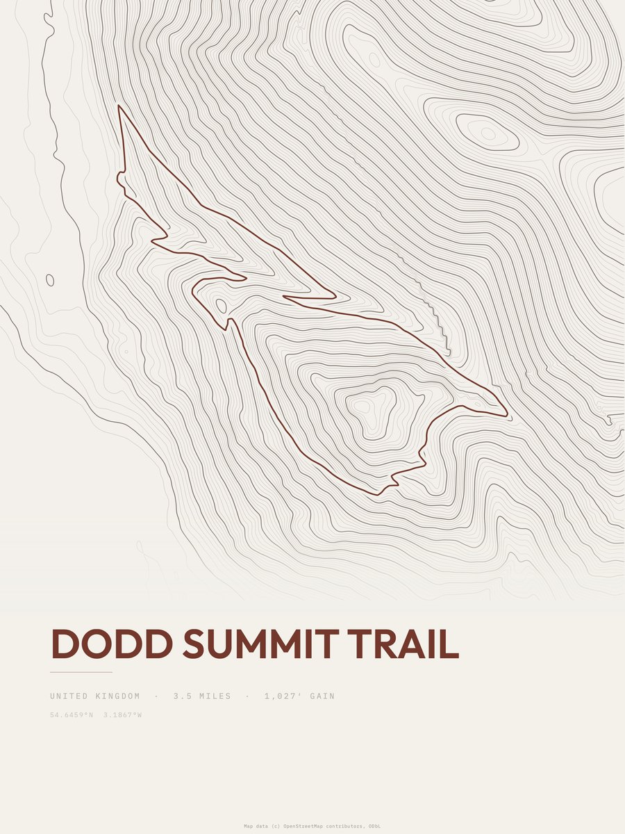 Dodd Summit Trail topographic trail print