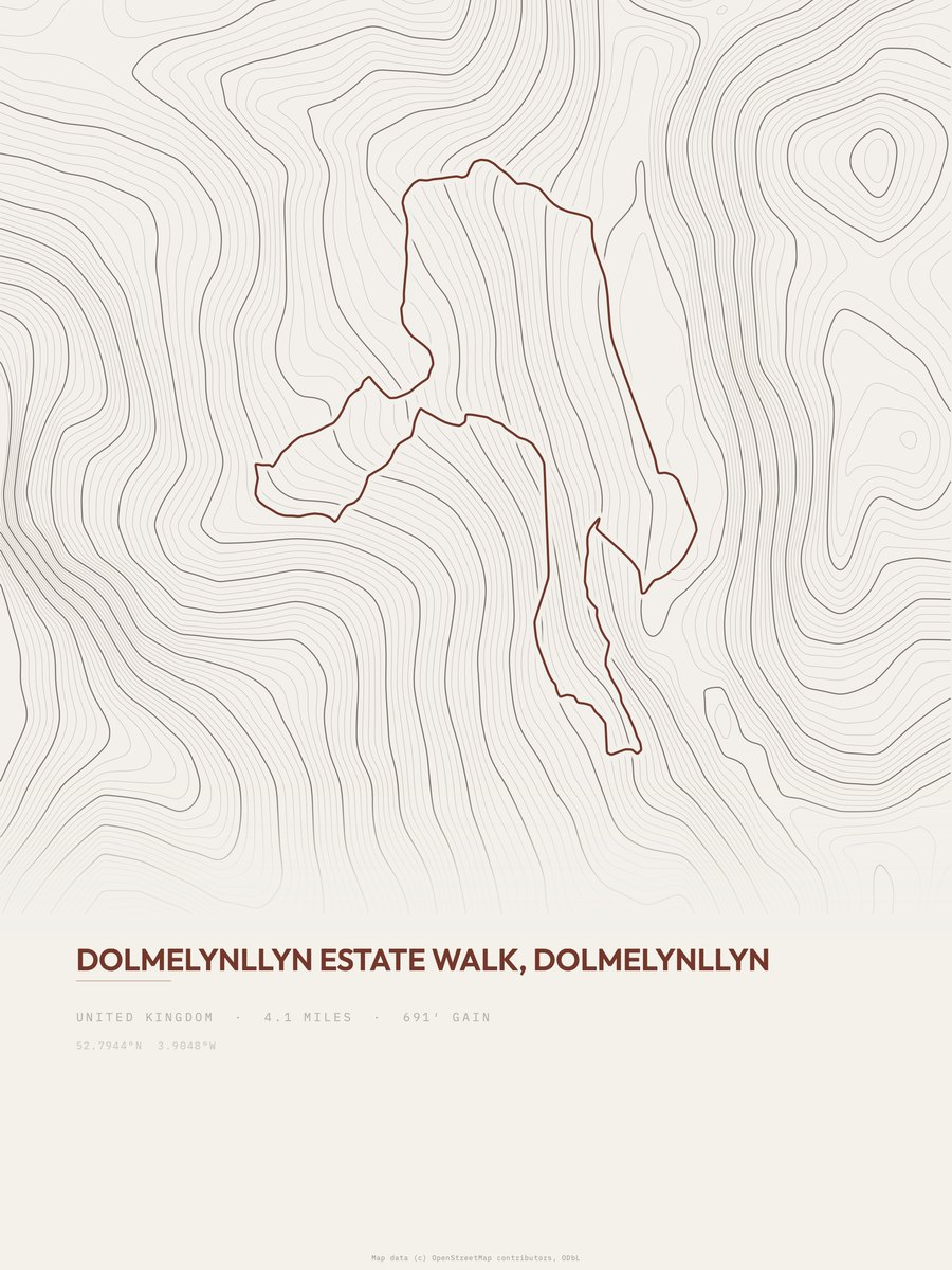 Dolmelynllyn Estate Walk topographic trail print