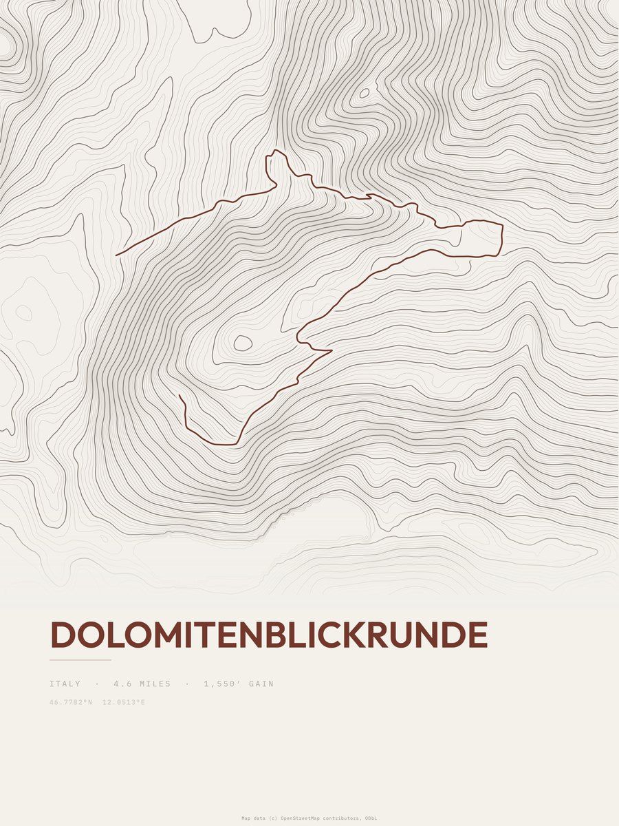 Dolomitenblickrunde topographic trail print