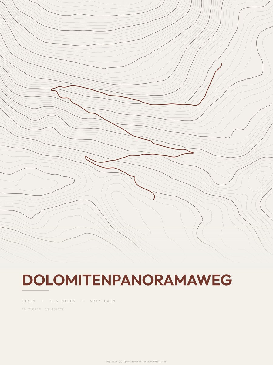 Dolomitenpanoramaweg topographic trail print