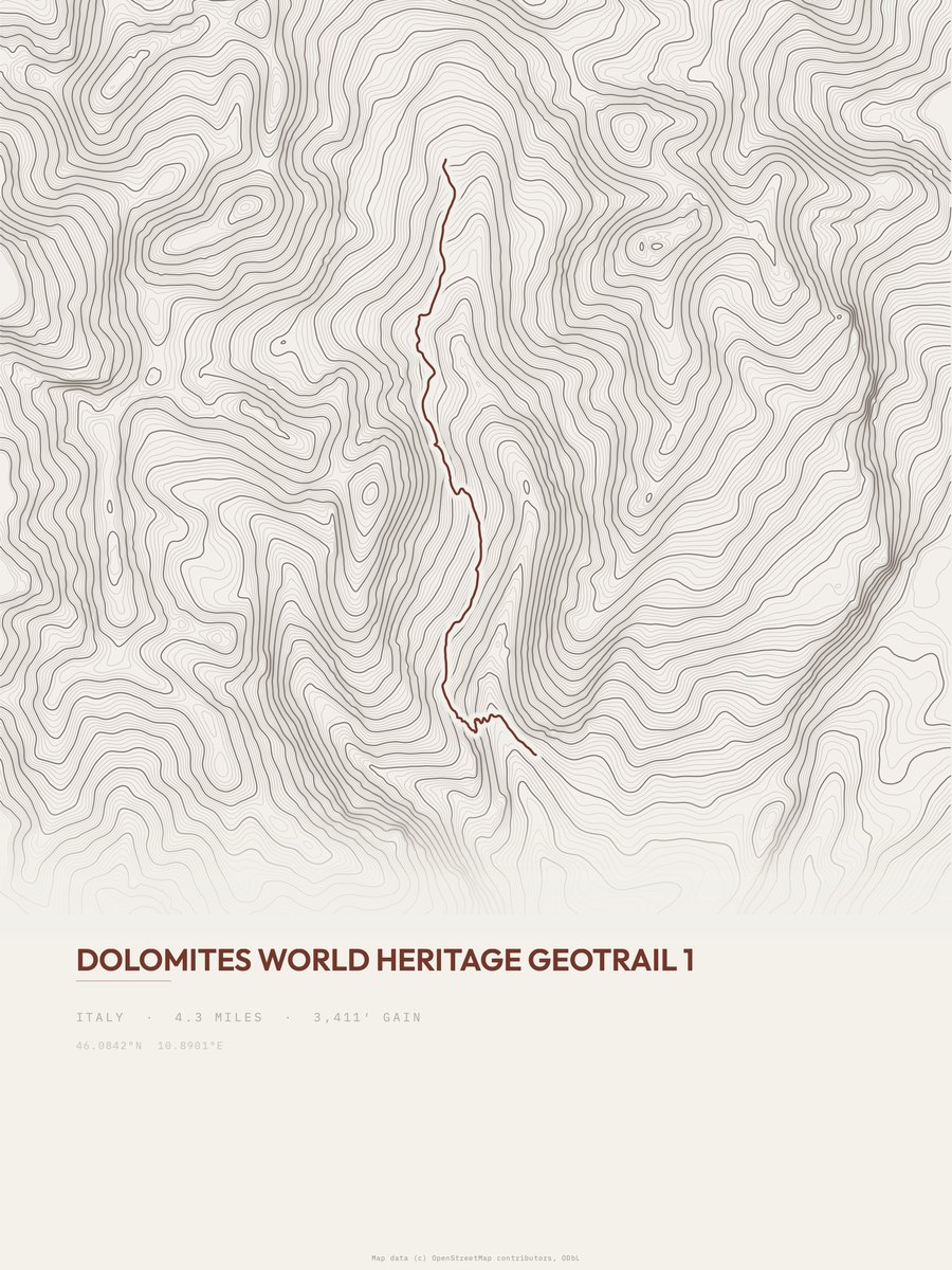Dolomites Geotrail topographic trail print