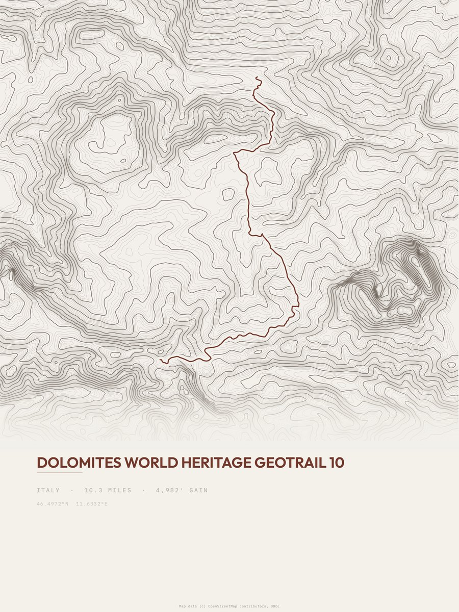 Dolomites Geotrail topographic trail print