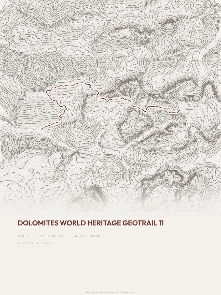 Dolomites Geotrail topographic trail print