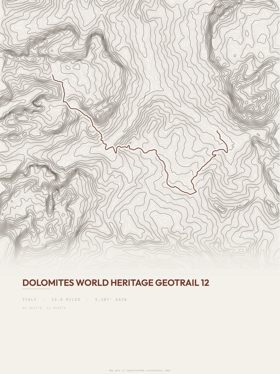 Dolomites Geotrail topographic trail print