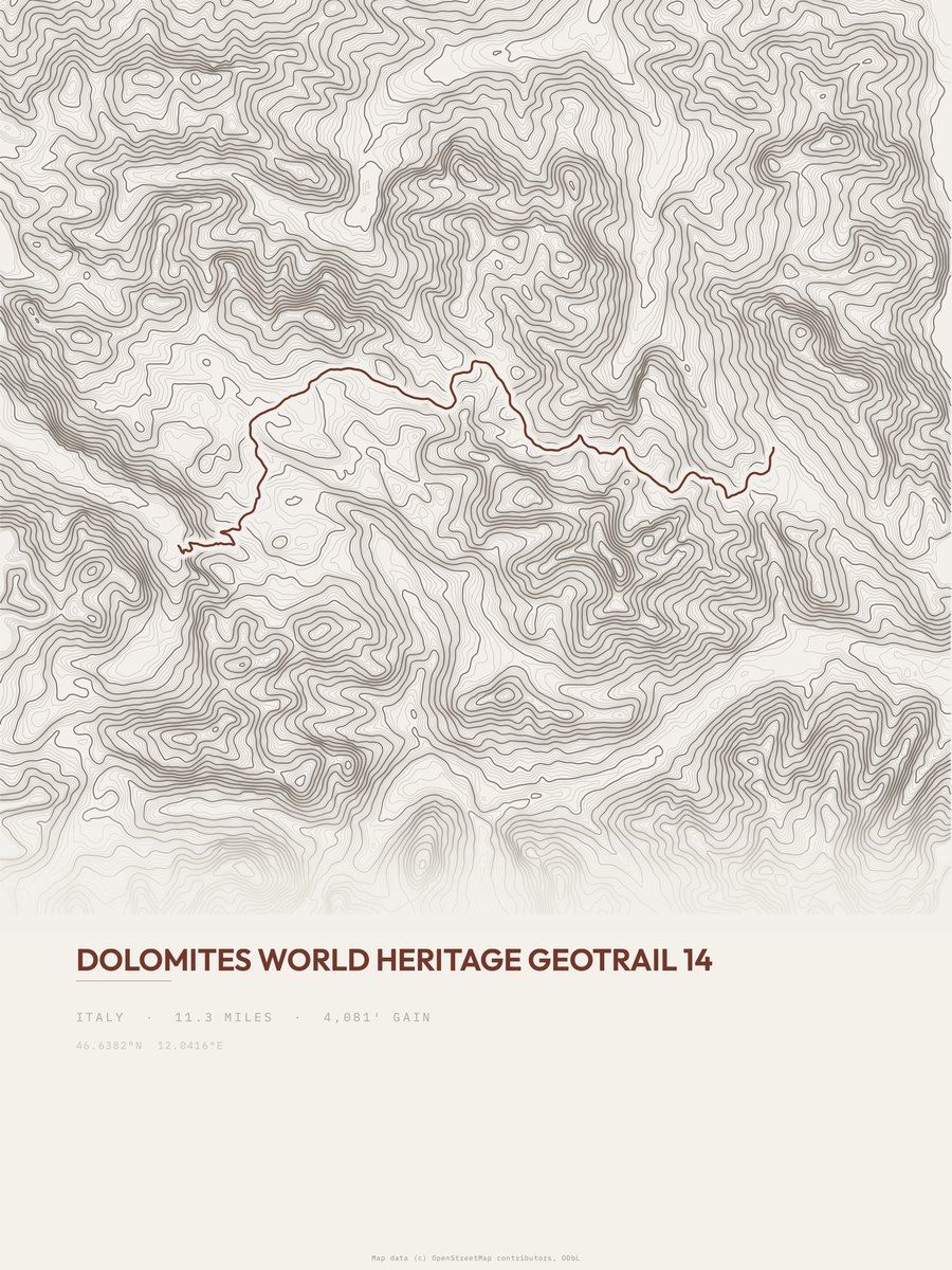 Dolomites Geotrail topographic trail print