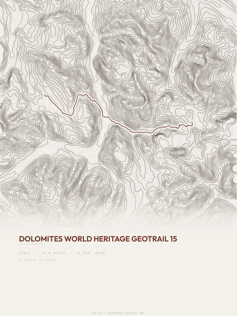 Dolomites Geotrail topographic trail print
