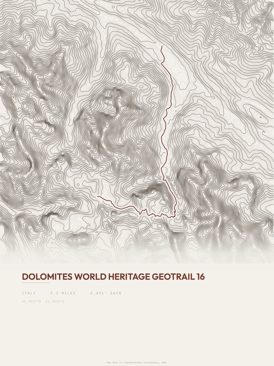 Dolomites Geotrail topographic trail print