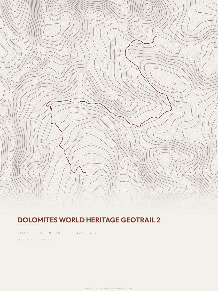 Dolomites Geotrail topographic trail print