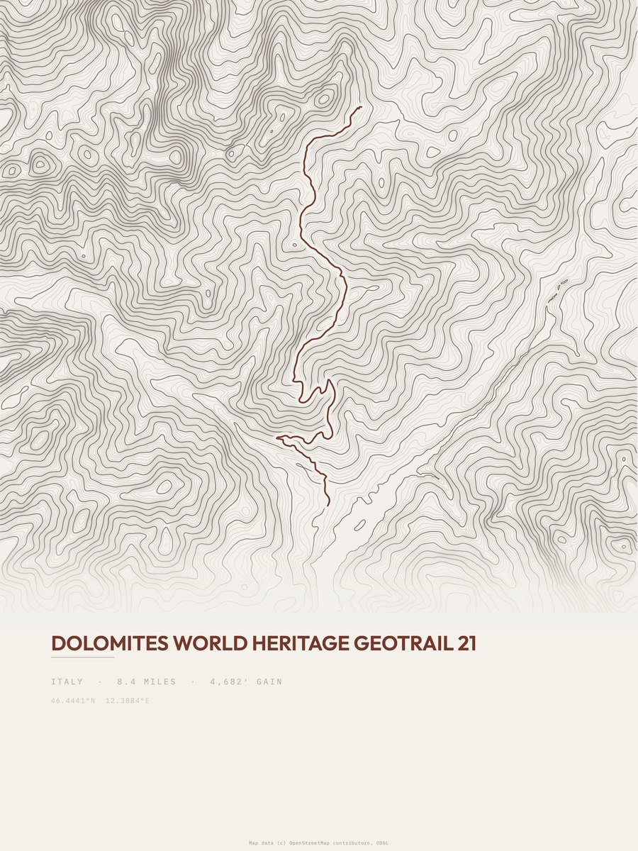 Dolomites Geotrail topographic trail print