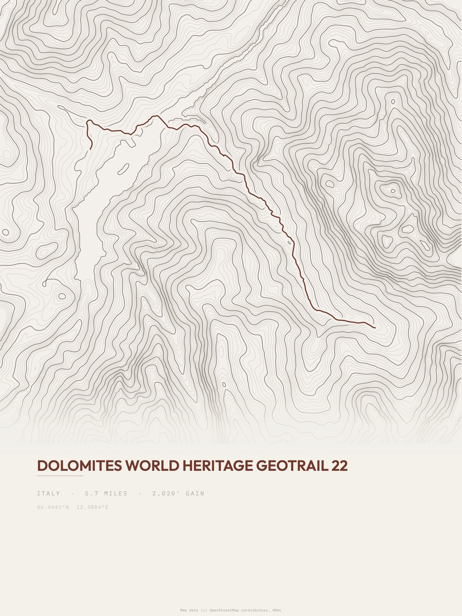 Dolomites Geotrail topographic trail print