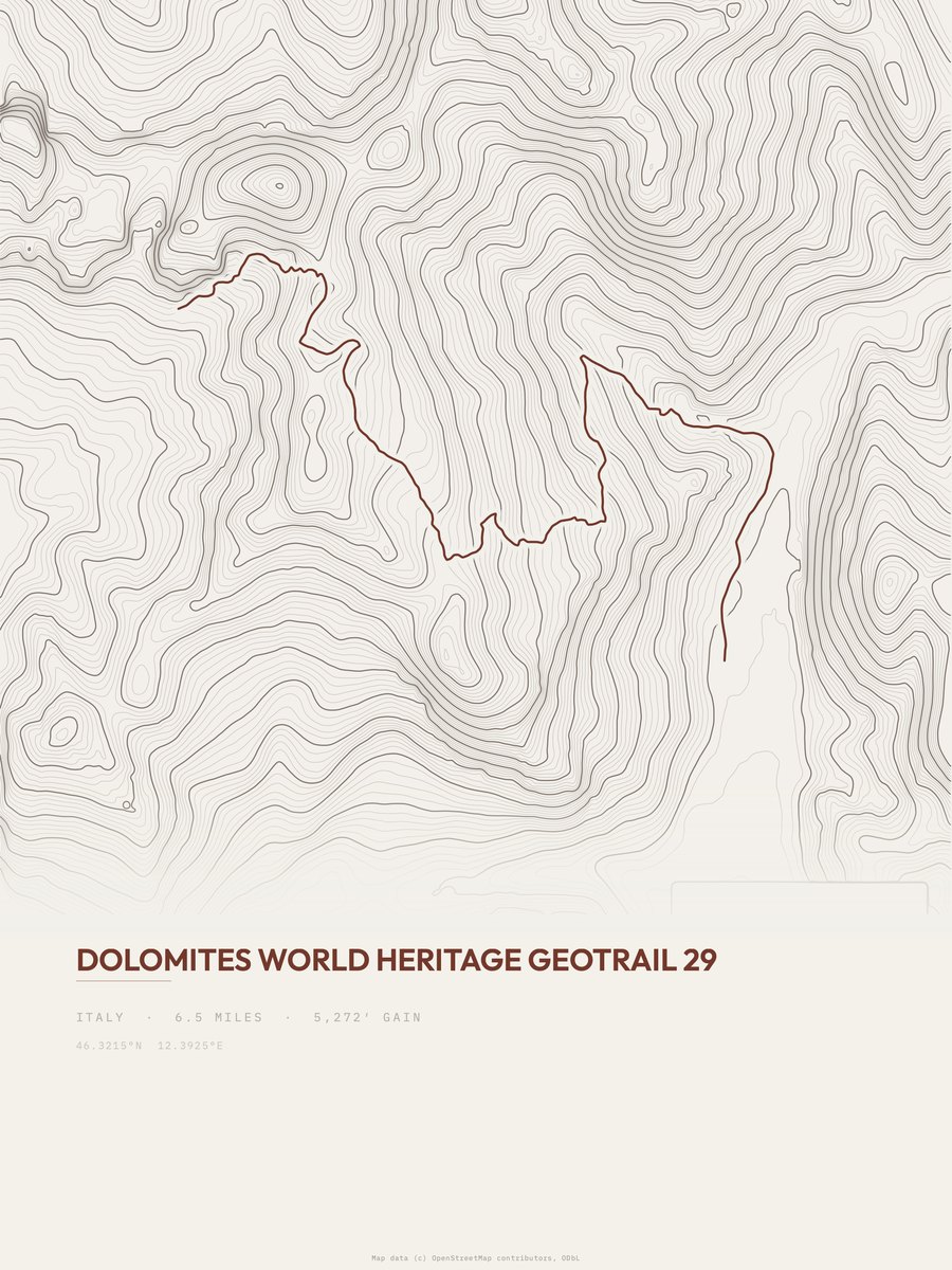 Dolomites Geotrail topographic trail print