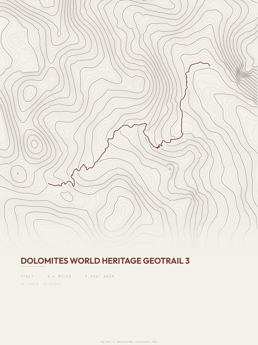 Dolomites Geotrail topographic trail print